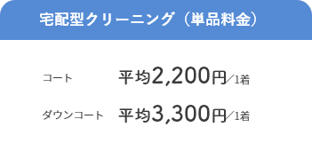 宅配型クリーニング コート平均2200円／1着、ダウンコート平均3300円／1着