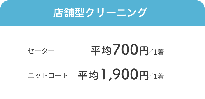 店舗型クリーニング セーター平均700円／1着、ニットコート平均1900円／1着