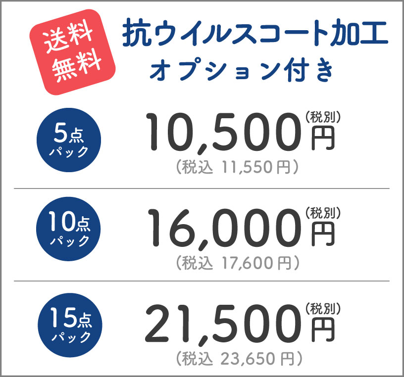 抗ウイルスコート加工オプション付き